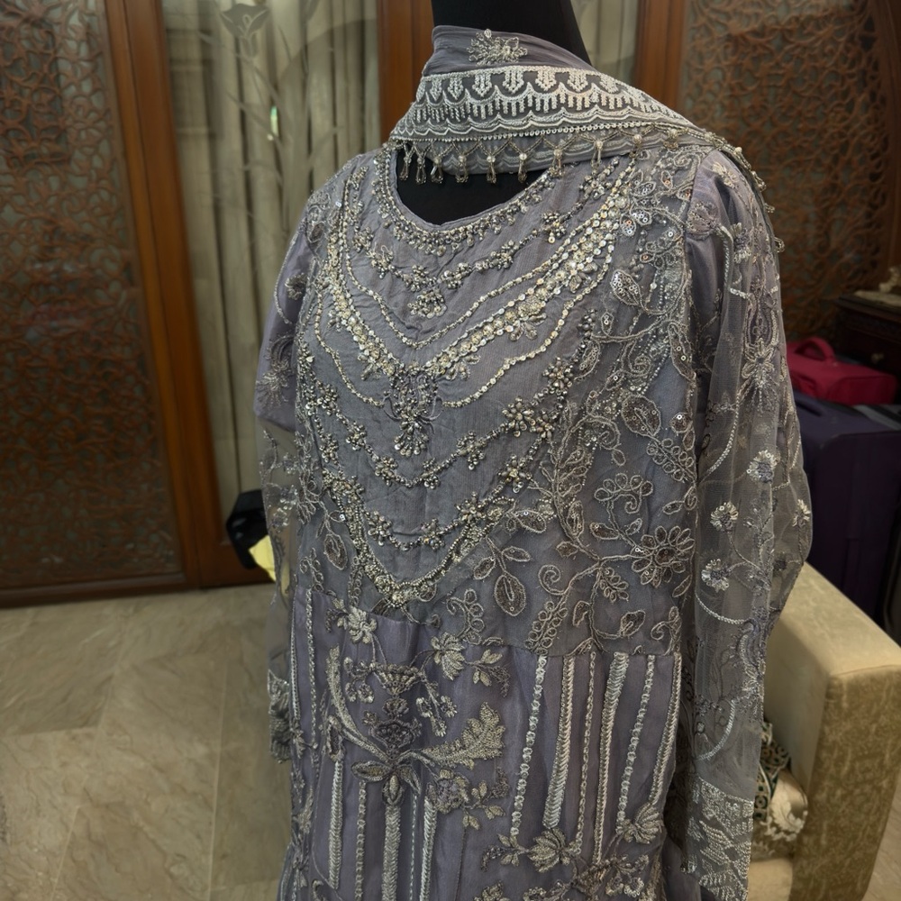 ZebTan Grey Indian/Pak dress with real Hand work & Embroidery check my listing